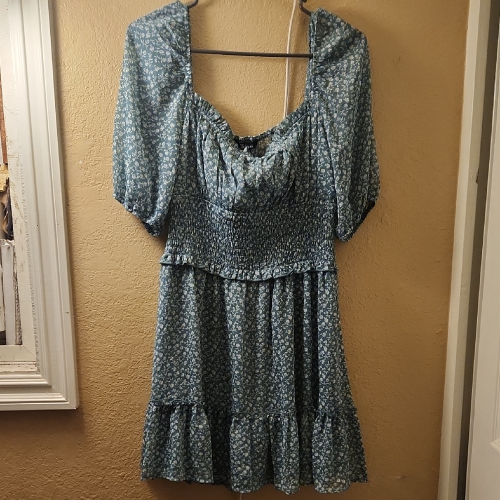 Trixxi Blue Patterned Long Sleeve Dress